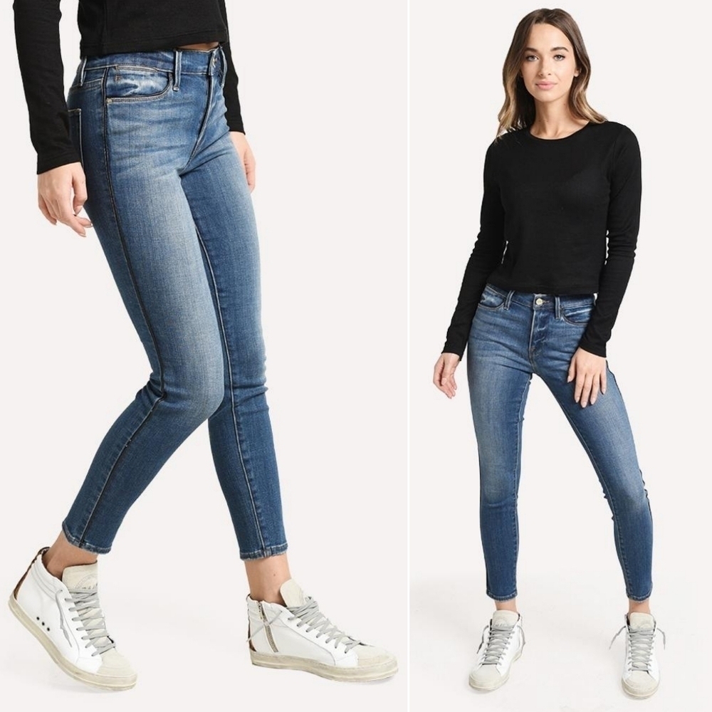 FRAME // le high skinny crop tux side piping super soft stretch denim jeans - Picture 1 of 15